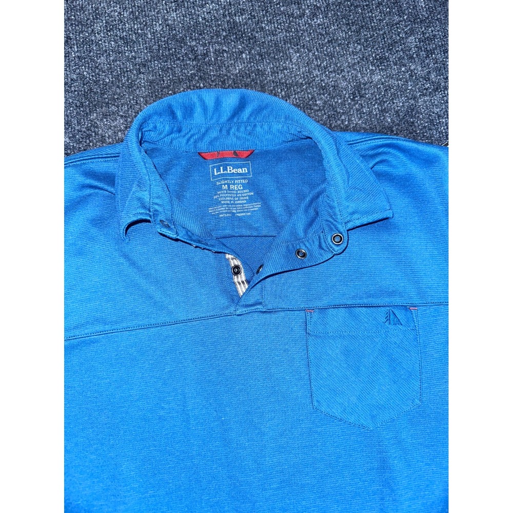 LL Bean Mens Blue Performance Polo Shirt Short Sleeve Snap Placket Medium Reg - Picture 2 of 6